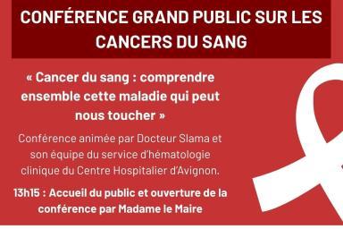 Affiche annonçant la conférence grand public organisée dans le cadre de l'opération "Septembre Rouge" par l'équipe du service d'Hématologie clinique du Centre Hospitalier d'Avignon