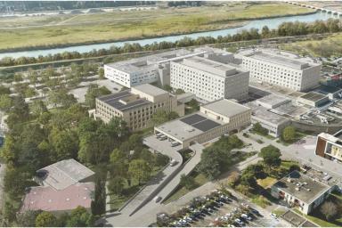 Vue aérienne du projet TERRAH 2030 (TERRitoire Avignon Hôpital 2030) du Centre Hospitalier d'Avignon