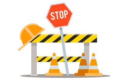 Dessin contenant une barrière, des plots et un panneau stop pour signaler des travaux en cours - Agrandir l'image, fenêtre modale