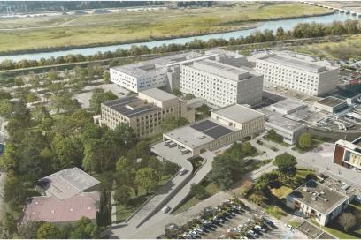 Vue aérienne du projet TERRAH 2030 (TERRitoire Avignon Hôpital 2030) du Centre Hospitalier d'Avignon - Agrandir l'image, fenêtre modale