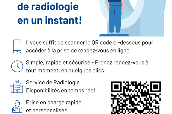 Affiche présentant la prise de rendez-vous en ligne en radiologie - Agrandir l'image, fenêtre modale